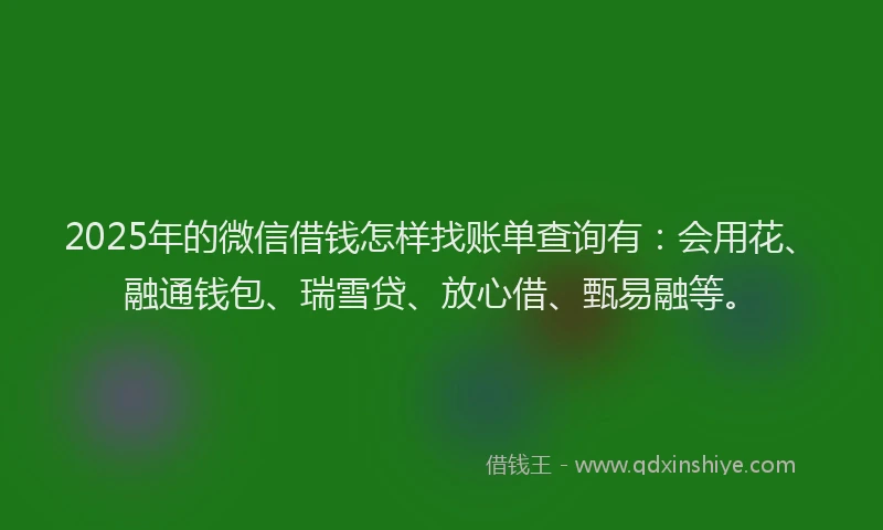 2025年的微信借钱怎样找账单查询有：会用花、融通钱包、瑞雪贷、放心借、甄易融等。