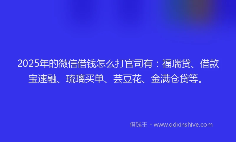 2025年的微信借钱怎么打官司有：福瑞贷、借款宝速融、琉璃买单、芸豆花、金满仓贷等。