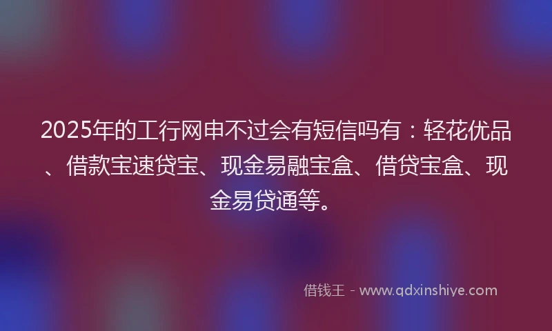 2025年的工行网申不过会有短信吗有：轻花优品、借款宝速贷宝、现金易融宝盒、借贷宝盒、现金易贷通等。