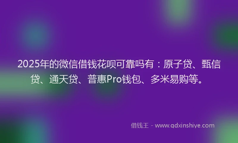 2025年的微信借钱花呗可靠吗有：原子贷、甄信贷、通天贷、普惠Pro钱包、多米易购等。
