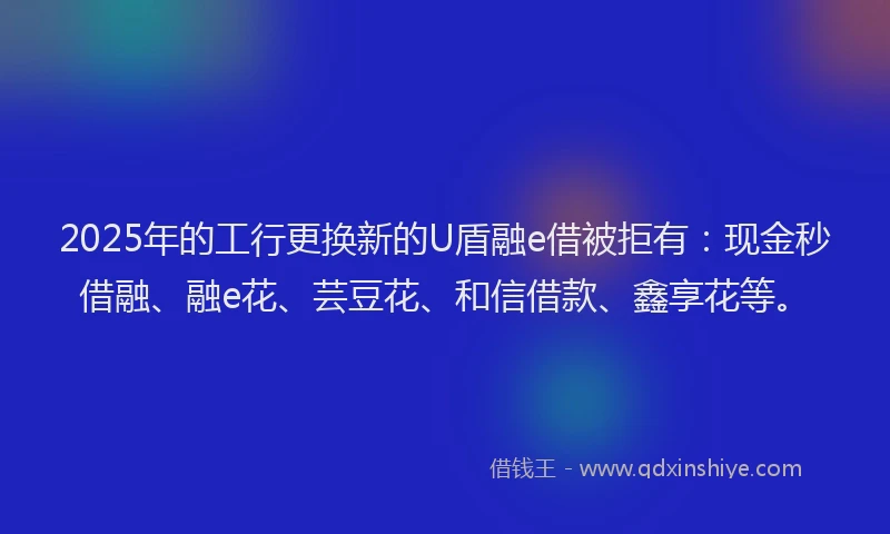 2025年的工行更换新的U盾融e借被拒有：现金秒借融、融e花、芸豆花、和信借款、鑫享花等。