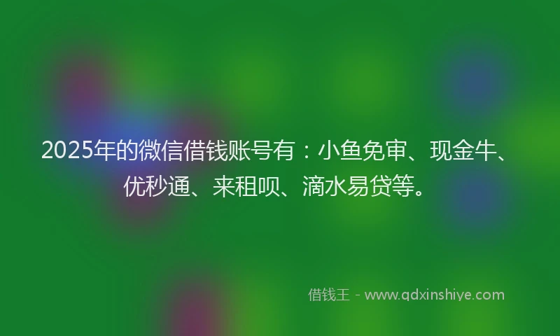 2025年的微信借钱账号有：小鱼免审、现金牛、优秒通、来租呗、滴水易贷等。