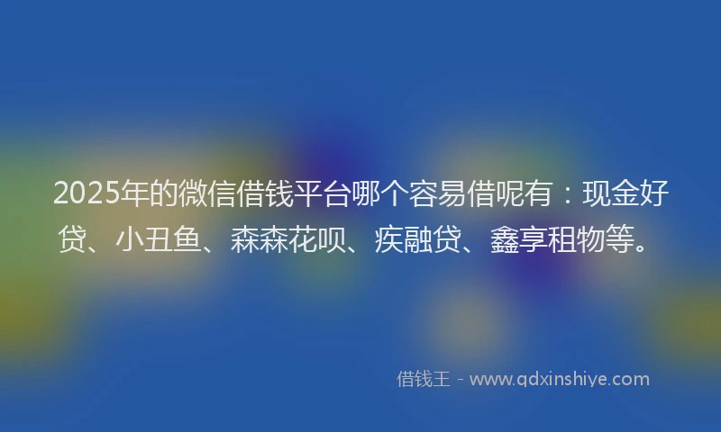 2025年的微信借钱平台哪个容易借呢有：现金好贷、小丑鱼、森森花呗、疾融贷、鑫享租物等。