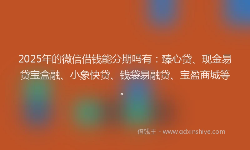 2025年的微信借钱能分期吗有：臻心贷、现金易贷宝盒融、小象快贷、钱袋易融贷、宝盈商城等。