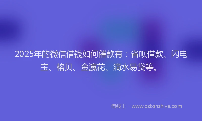 2025年的微信借钱如何催款有：省呗借款、闪电宝、榕贝、金瀛花、滴水易贷等。