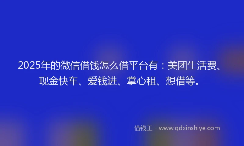 2025年的微信借钱怎么借平台有：美团生活费、现金快车、爱钱进、掌心租、想借等。