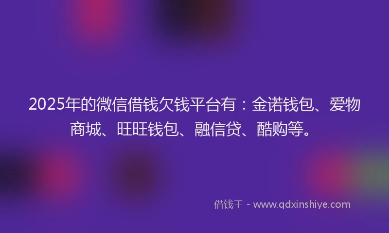 2025年的微信借钱欠钱平台有：金诺钱包、爱物商城、旺旺钱包、融信贷、酷购等。