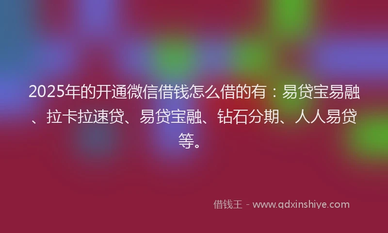 2025年的开通微信借钱怎么借的有：易贷宝易融、拉卡拉速贷、易贷宝融、钻石分期、人人易贷等。