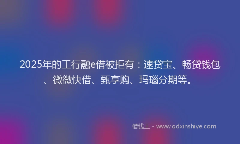 2025年的工行融e借被拒有：速贷宝、畅贷钱包、微微快借、甄享购、玛瑙分期等。