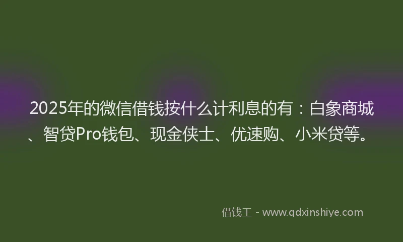 2025年的微信借钱按什么计利息的有：白象商城、智贷Pro钱包、现金侠士、优速购、小米贷等。