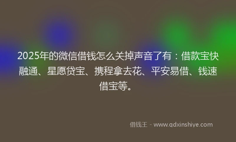2025年的微信借钱怎么关掉声音了有：借款宝快融通、星愿贷宝、携程拿去花、平安易借、钱速借宝等。