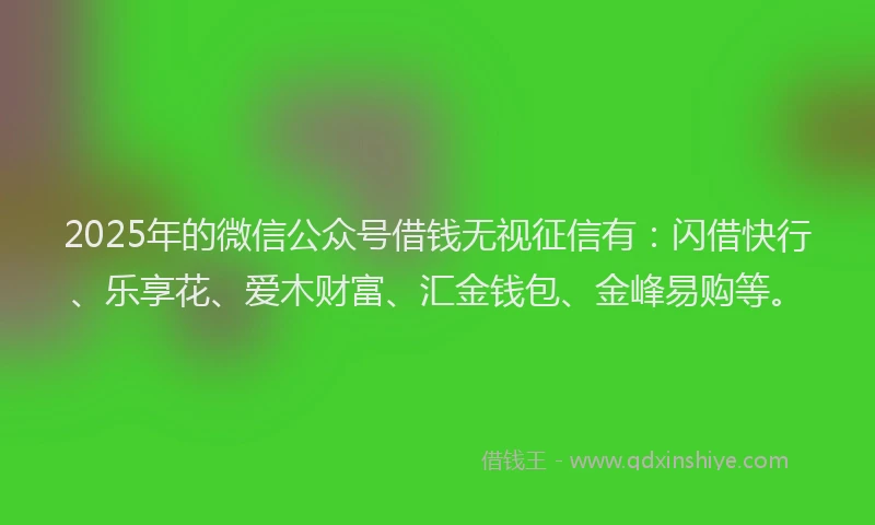 2025年的微信公众号借钱无视征信有：闪借快行、乐享花、爱木财富、汇金钱包、金峰易购等。