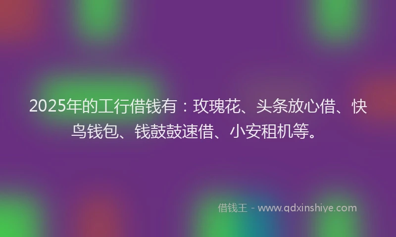 2025年的工行借钱有：玫瑰花、头条放心借、快鸟钱包、钱鼓鼓速借、小安租机等。