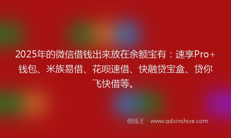 2025年的微信借钱出来放在余额宝有:速享Pro+钱包、米族易借、花呗速借、快融贷宝盒、贷你飞快借等。