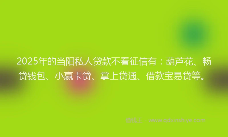 2025年的当阳私人贷款不看征信有：葫芦花、畅贷钱包、小赢卡贷、掌上贷通、借款宝易贷等。
