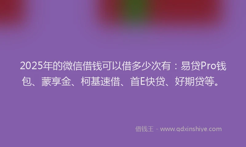 2025年的微信借钱可以借多少次有：易贷Pro钱包、蒙享金、柯基速借、首E快贷、好期贷等。