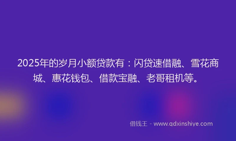 2025年的岁月小额贷款有：闪贷速借融、雪花商城、惠花钱包、借款宝融、老哥租机等。