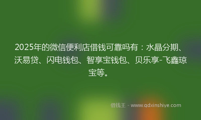 2025年的微信便利店借钱可靠吗有：水晶分期、沃易贷、闪电钱包、智享宝钱包、贝乐享-飞鑫琼宝等。