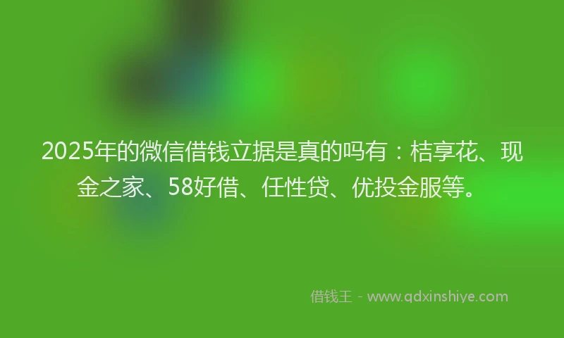 2025年的微信借钱立据是真的吗有：桔享花、现金之家、58好借、任性贷、优投金服等。