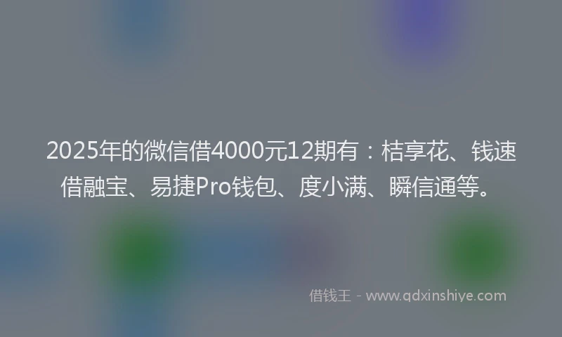 2025年的微信借4000元12期有：桔享花、钱速借融宝、易捷Pro钱包、度小满、瞬信通等。