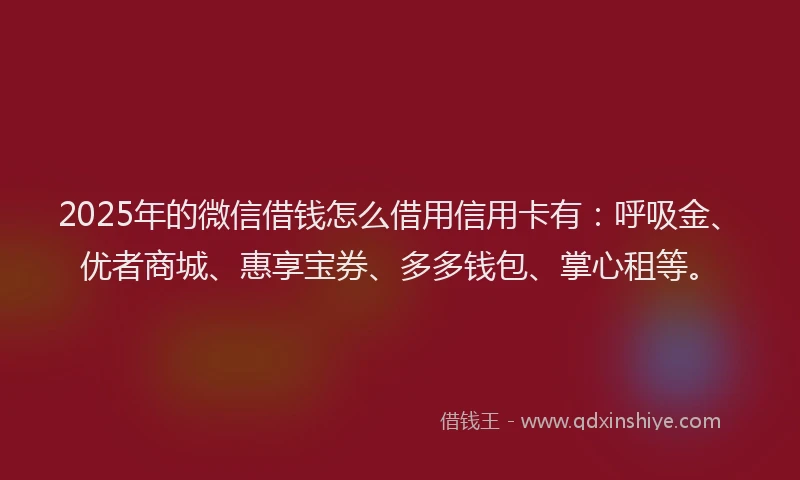 2025年的微信借钱怎么借用信用卡有：呼吸金、优者商城、惠享宝券、多多钱包、掌心租等。