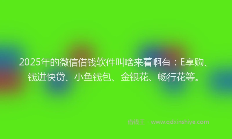 2025年的微信借钱软件叫啥来着啊有：E享购、钱进快贷、小鱼钱包、金银花、畅行花等。