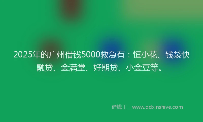 2025年的广州借钱5000救急有：恒小花、钱袋快融贷、金满堂、好期贷、小金豆等。