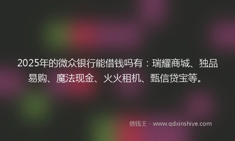 2025年的微众银行能借钱吗有：瑞耀商城、独品易购、魔法现金、火火租机、甄信贷宝等。