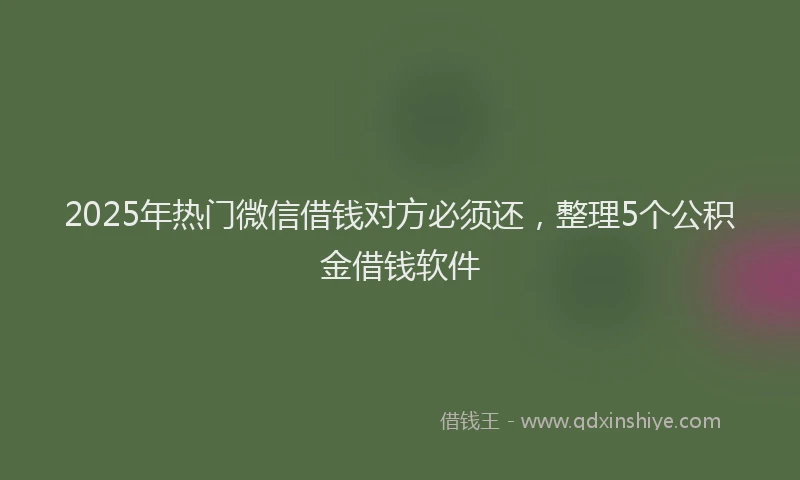 2025年热门微信借钱对方必须还，整理5个公积金借钱软件
