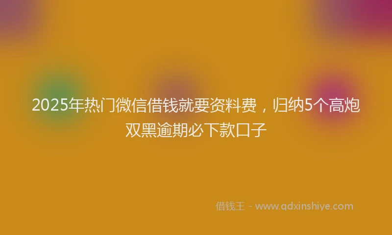2025年热门微信借钱就要资料费，归纳5个高炮双黑逾期必下款口子