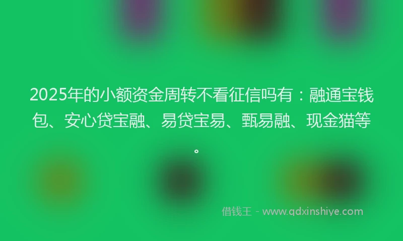 2025年的小额资金周转不看征信吗有:融通宝钱包、安心贷宝融、易贷宝易、甄易融、现金猫等。