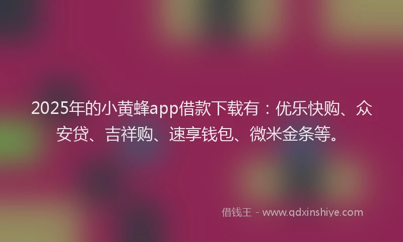 2025年的小黄蜂app借款下载有：优乐快购、众安贷、吉祥购、速享钱包、微米金条等。