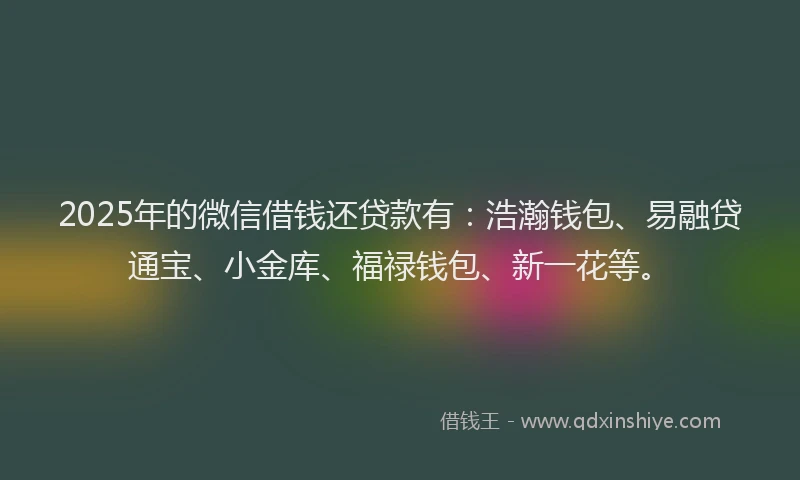 2025年的微信借钱还贷款有：浩瀚钱包、易融贷通宝、小金库、福禄钱包、新一花等。