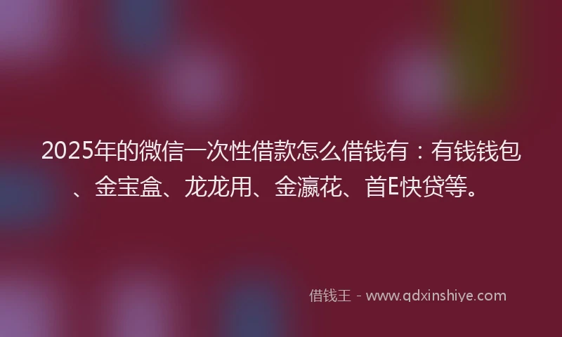2025年的微信一次性借款怎么借钱有：有钱钱包、金宝盒、龙龙用、金瀛花、首E快贷等。