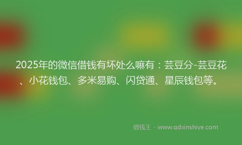2025年的微信借钱有坏处么嘛有：芸豆分-芸豆花、小花钱包、多米易购、闪贷通、星辰钱包等。