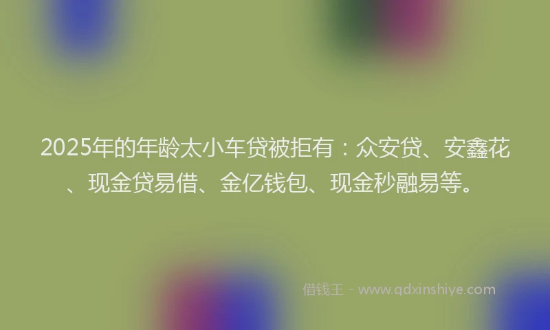 2025年的年龄太小车贷被拒有：众安贷、安鑫花、现金贷易借、金亿钱包、现金秒融易等。