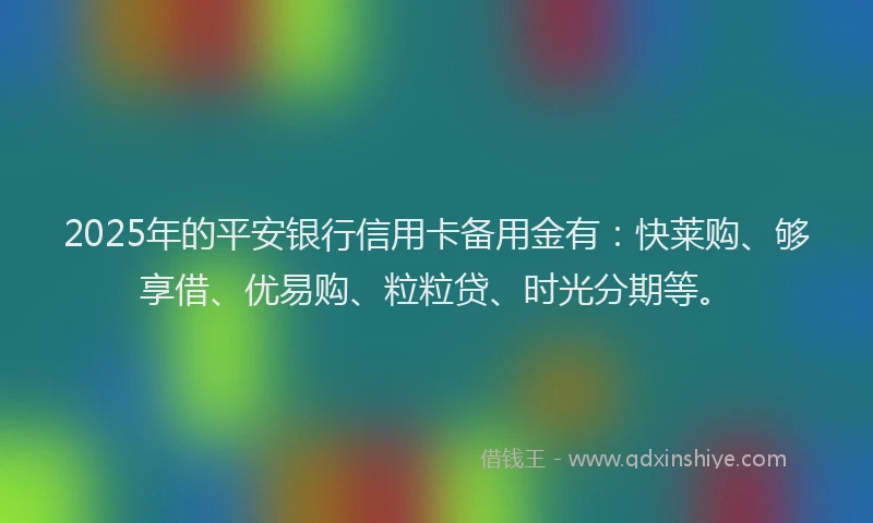 2025年的平安银行信用卡备用金有：快莱购、够享借、优易购、粒粒贷、时光分期等。