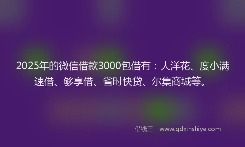 2025年的微信借款3000包借有：大洋花、度小满速借、够享借、省时快贷、尔集商城等。