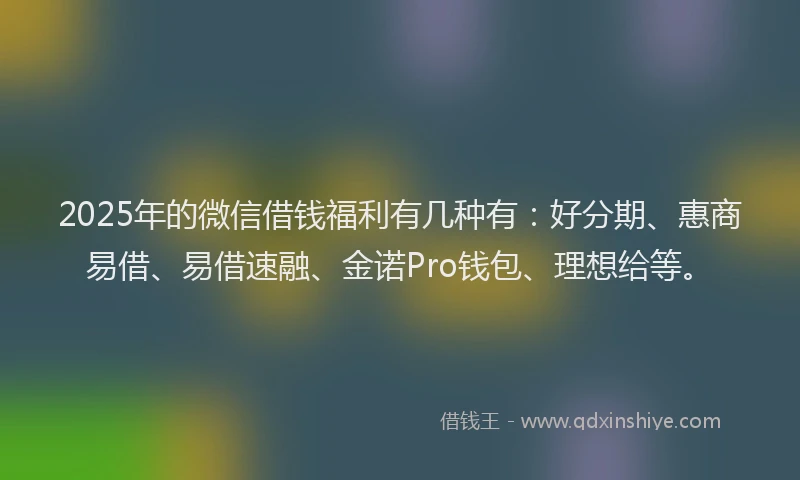 2025年的微信借钱福利有几种有：好分期、惠商易借、易借速融、金诺Pro钱包、理想给等。