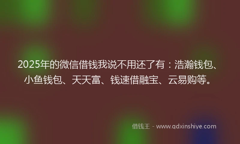 2025年的微信借钱我说不用还了有：浩瀚钱包、小鱼钱包、天天富、钱速借融宝、云易购等。