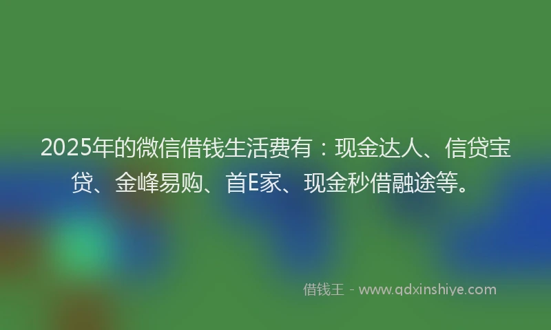 2025年的微信借钱生活费有：现金达人、信贷宝贷、金峰易购、首E家、现金秒借融途等。