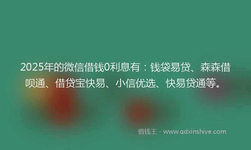 2025年的微信借钱0利息有：钱袋易贷、森森借呗通、借贷宝快易、小信优选、快易贷通等。