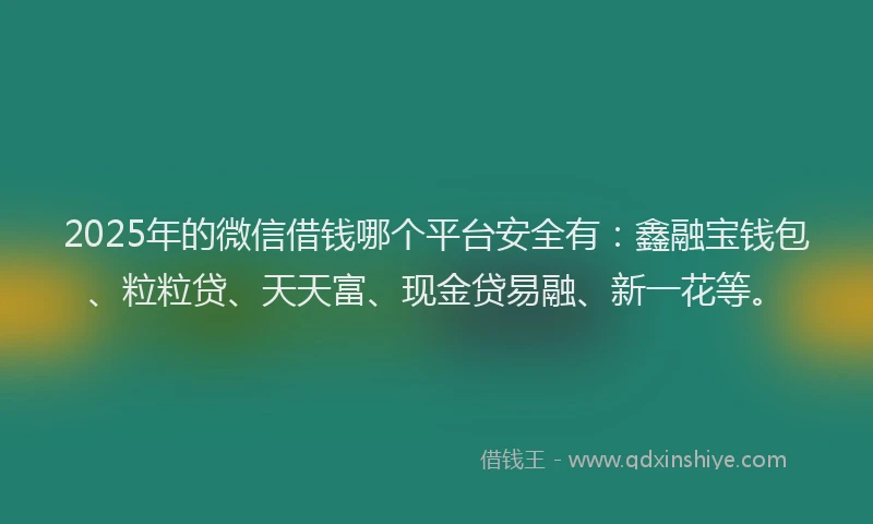 2025年的微信借钱哪个平台安全有：鑫融宝钱包、粒粒贷、天天富、现金贷易融、新一花等。