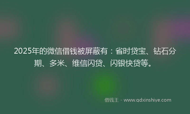 2025年的微信借钱被屏蔽有：省时贷宝、钻石分期、多米、维信闪贷、闪银快贷等。