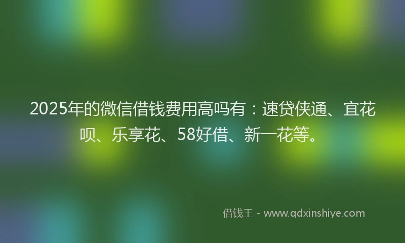 2025年的微信借钱费用高吗有：速贷侠通、宜花呗、乐享花、58好借、新一花等。