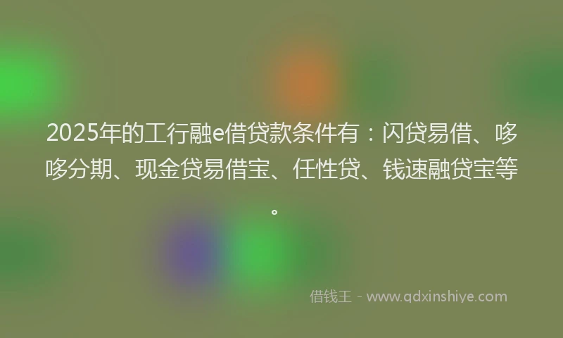2025年的工行融e借贷款条件有：闪贷易借、哆哆分期、现金贷易借宝、任性贷、钱速融贷宝等。