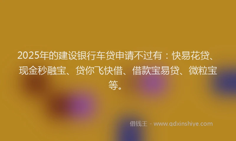 2025年的建设银行车贷申请不过有：快易花贷、现金秒融宝、贷你飞快借、借款宝易贷、微粒宝等。