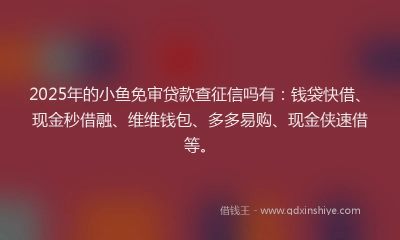 2025年的小鱼免审贷款查征信吗有：钱袋快借、现金秒借融、维维钱包、多多易购、现金侠速借等。