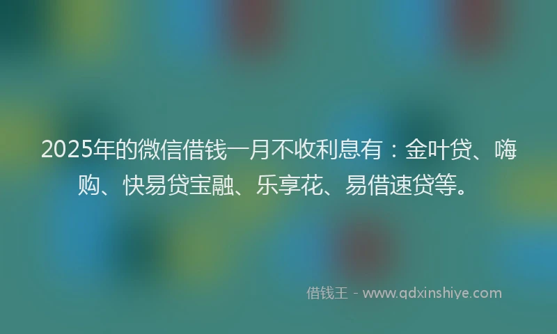 2025年的微信借钱一月不收利息有：金叶贷、嗨购、快易贷宝融、乐享花、易借速贷等。