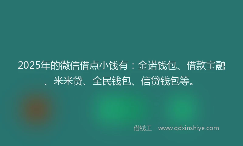 2025年的微信借点小钱有：金诺钱包、借款宝融、米米贷、全民钱包、信贷钱包等。